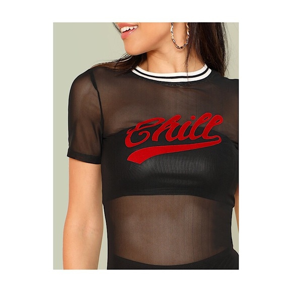 Striped Neck Letter Mesh Dress...Sz: Small...Black - Picture 5 of 6